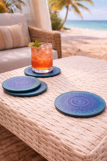 Blue Mandala Patterned Coasters - set of 4|4390