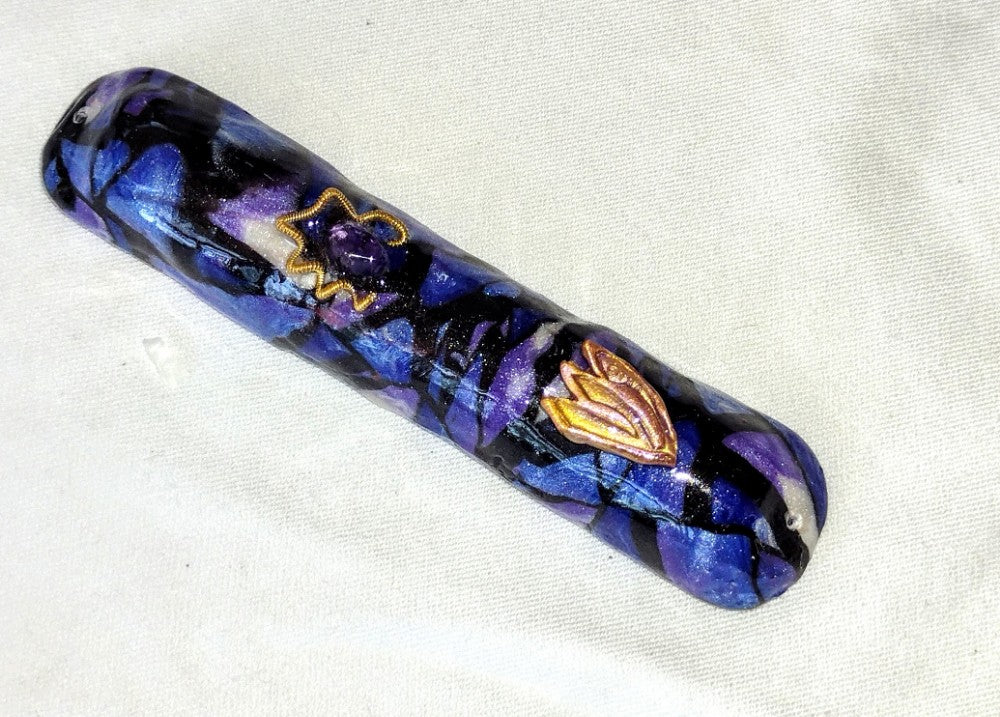 Purple and Black Mezuzah with Amethyst - by Rachael Gross|4839