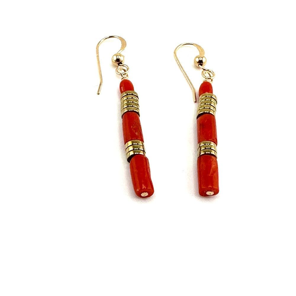 Coral and Hematite Earrings 4k gold filled|3481