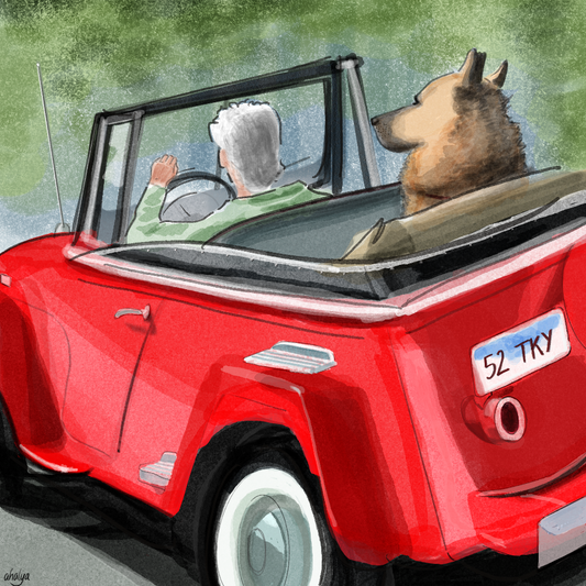 Dog in Red Car Print - by Ahalya Mandana|5161