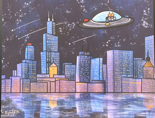 Mocha in Chicago Print - Original artwork by Riya Kamat | Kyuteji|4989