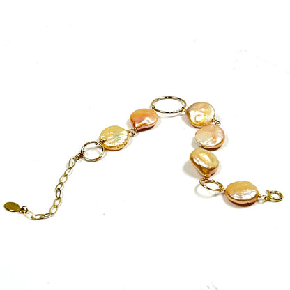 Peach Coin Pearl Bracelet 14k gold filled - by Sarita Kamat Designs|4886