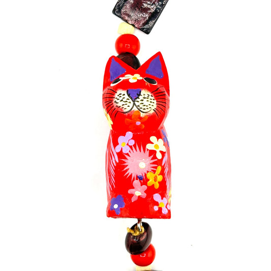 104. Red Cat with India Glass Beads bell - By Lesa Davis|4280