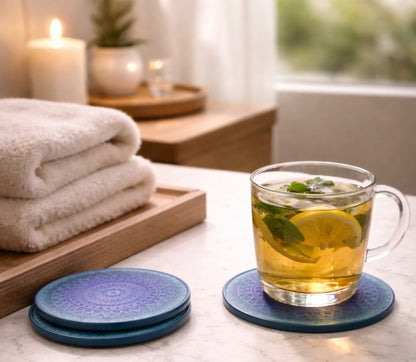 Blue Mandala Patterned Coasters - set of 4|4394