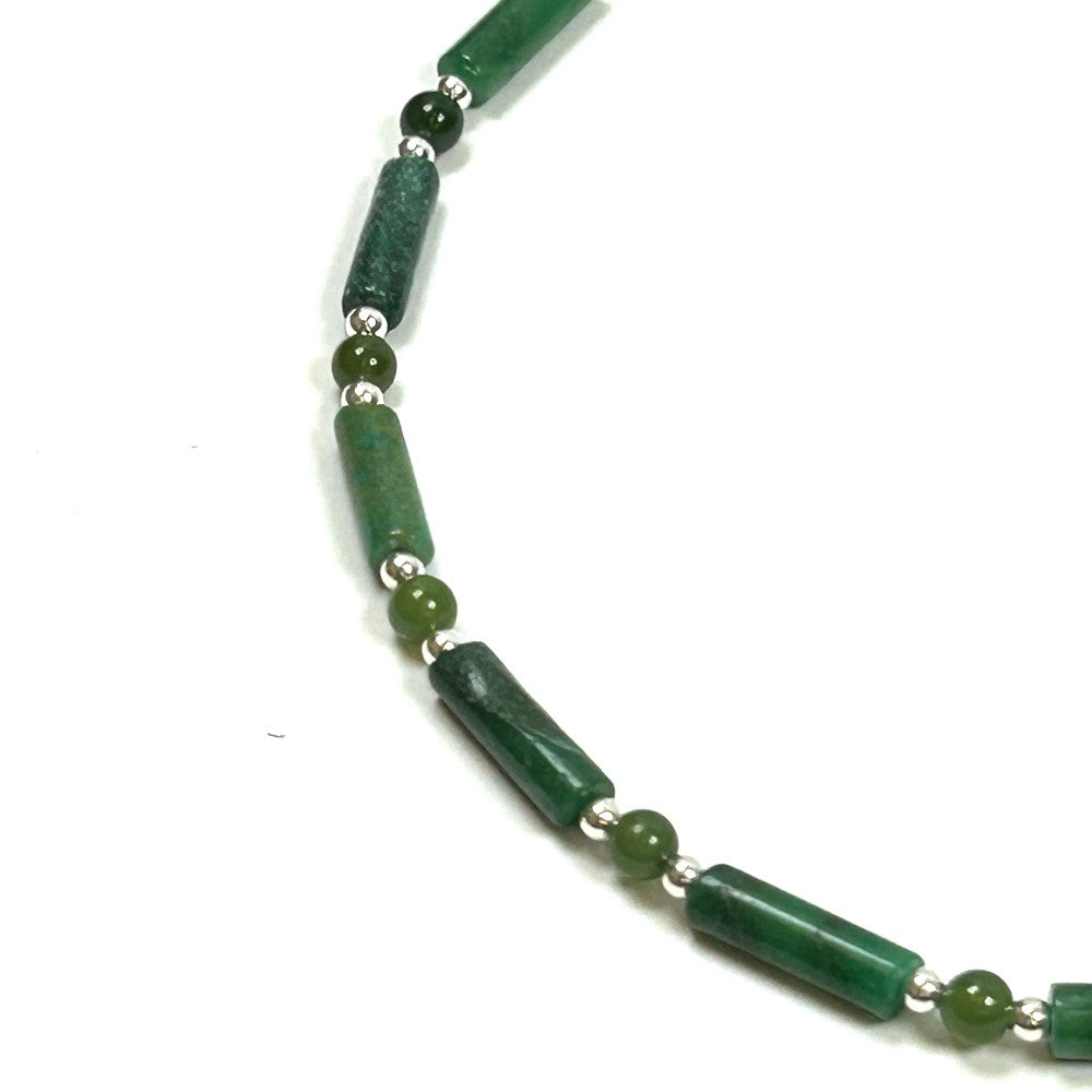 Jade Tube and Round Bead Sterling Silver Necklace - by Sarita Kamat Designs|4620