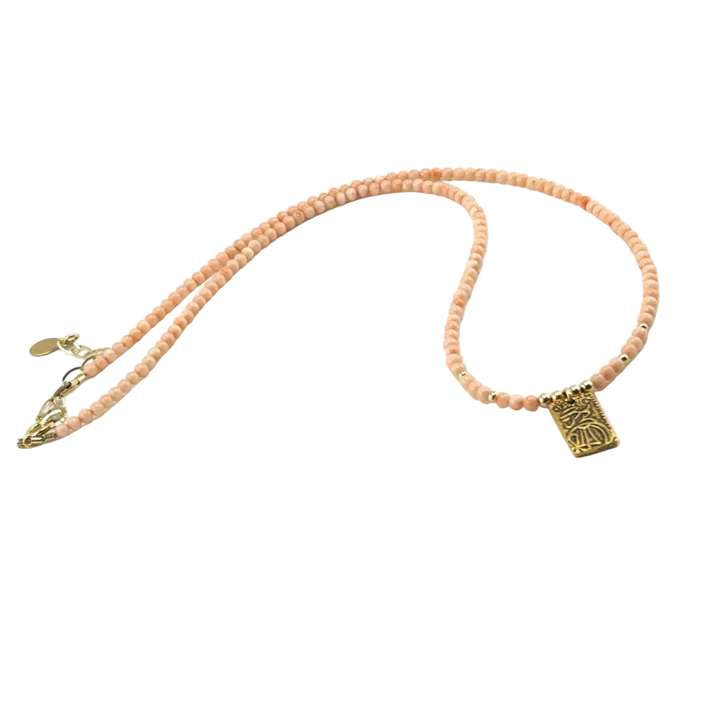 Coral Necklace with Pewter Pendant 14K Gold filled - by Sarita Kamat|4148