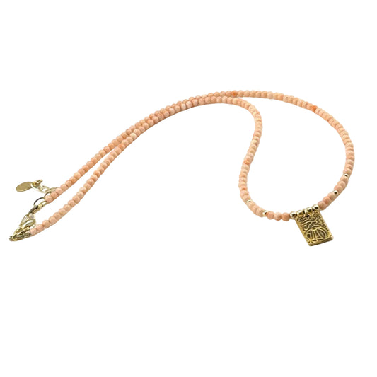 Coral Necklace with Pewter Pendant 14K Gold filled - by Sarita Kamat|4148