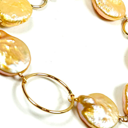 Peach Coin Pearl Bracelet 14k gold filled - by Sarita Kamat Designs|4885