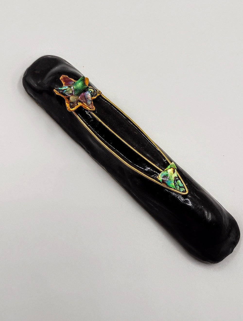 Black Mezuzah with Abalone Star of David by Rachael Gross|4866