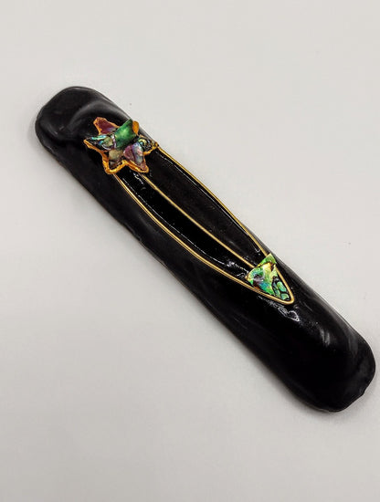 Black Mezuzah with Abalone Star of David by Rachael Gross|4866
