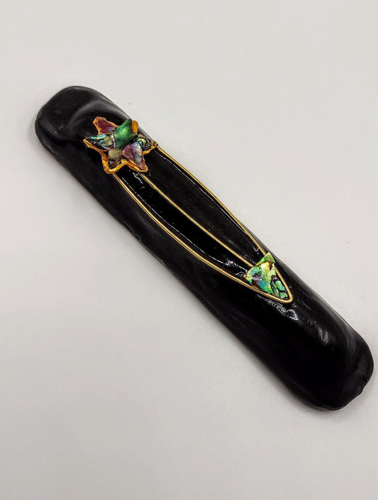 Black Mezuzah with Abalone Star of David by Rachael Gross|4866
