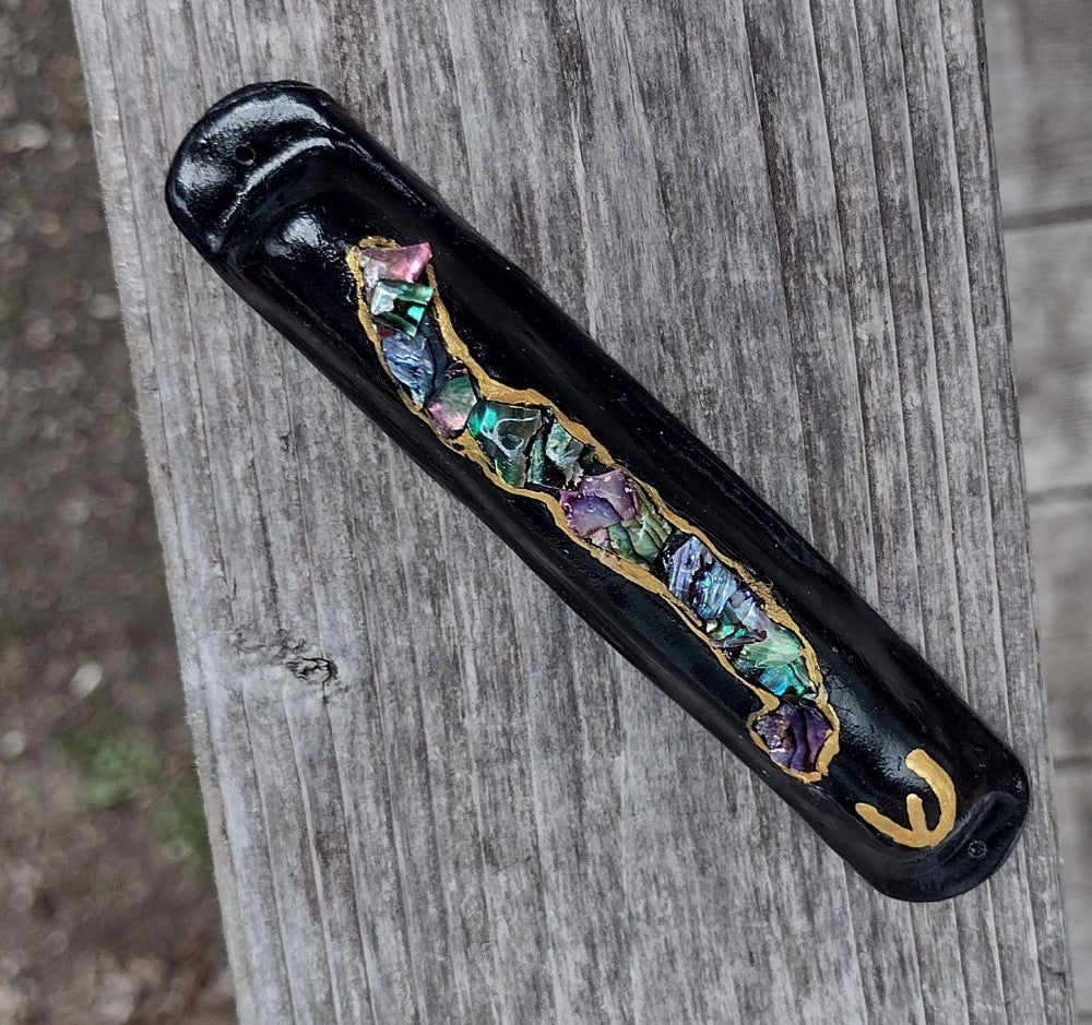 Black Mezuzah with Abalone Shells - by Rachael Gross|4854