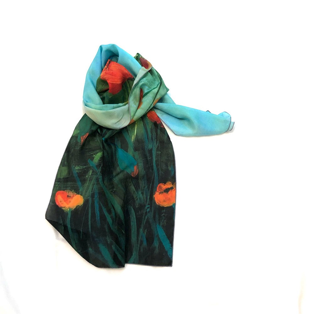 Poppy Field 1`- Silk Habotai Scarf by Sarita Kamat|3540