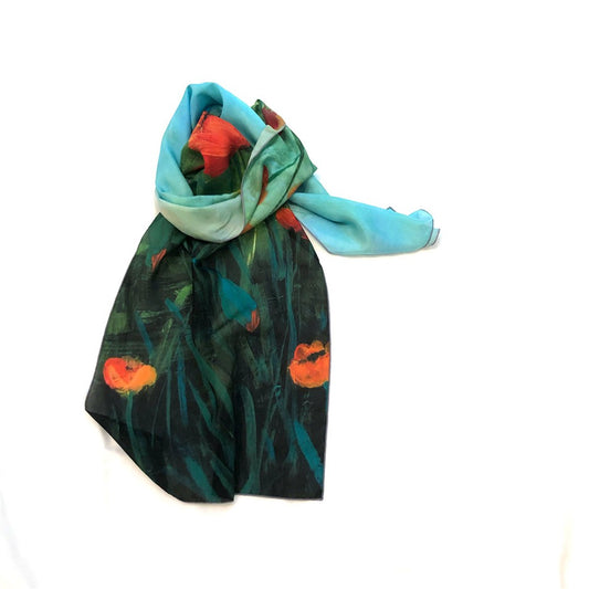 Poppy Field 1`- Silk Habotai Scarf by Sarita Kamat|3540