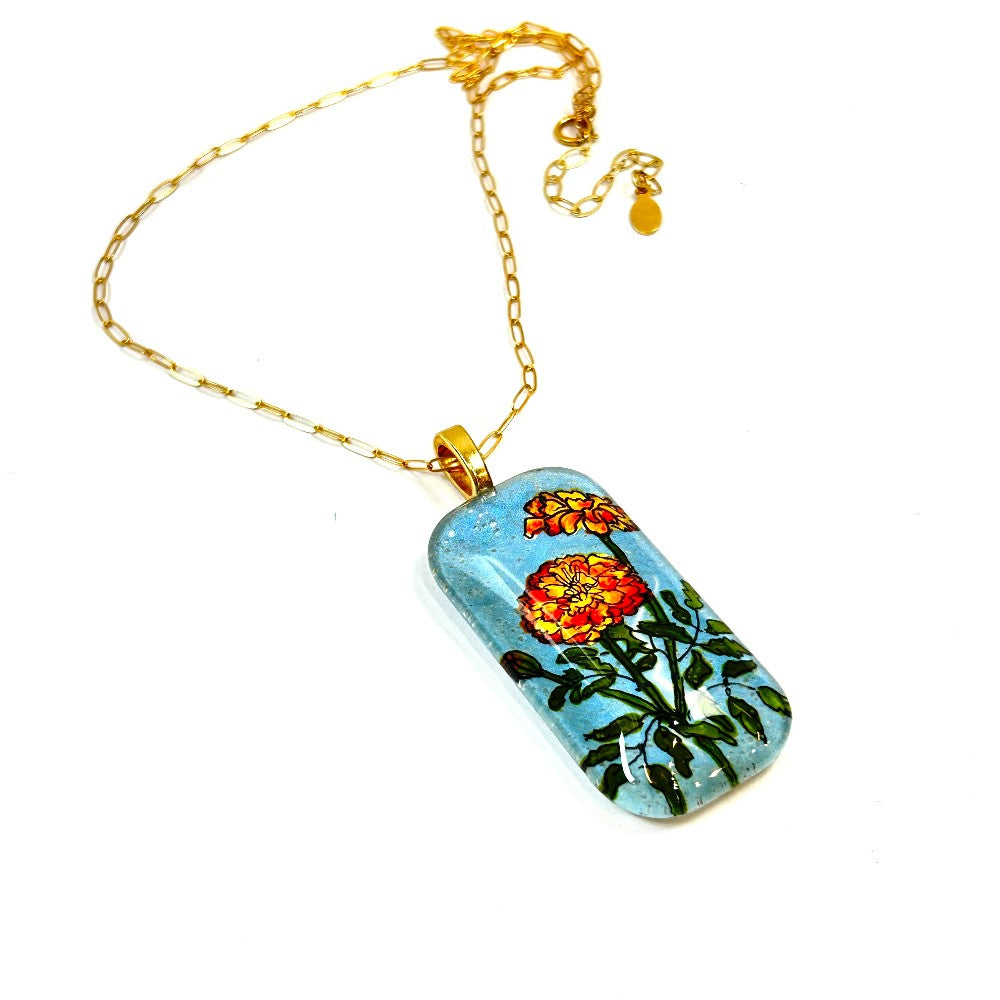 Hand-Painted Floral Necklace 14k Goldfilled - by Sarita Kamat Designs|4922