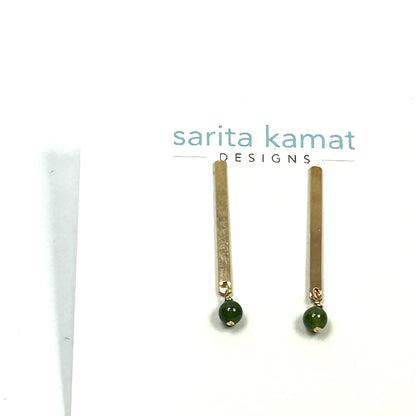 Minimalist Jade & 14k Gold-Filled Bar Earrings - by Sarita Kamat Designs|5714