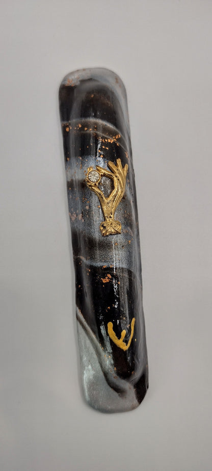 Black, Silver and Gold Mezuzah - by Rachael Gross|4844
