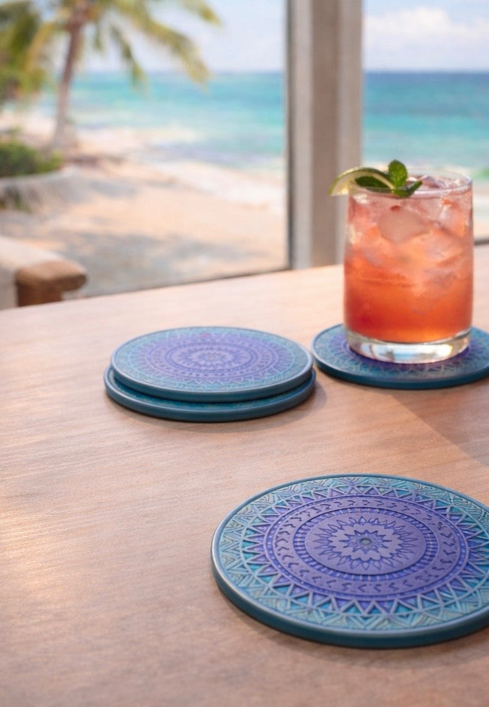 Blue Mandala Patterned Coasters - set of 4|4392