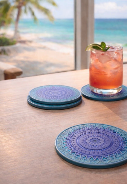 Blue Mandala Patterned Coasters - set of 4|4392