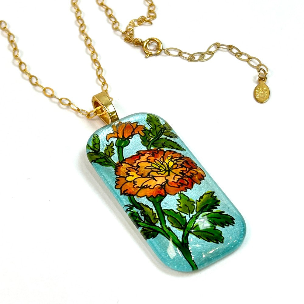 Hand-Painted Marigold Necklace 14k Goldfilled - by Sarita Kamat Designs|4929