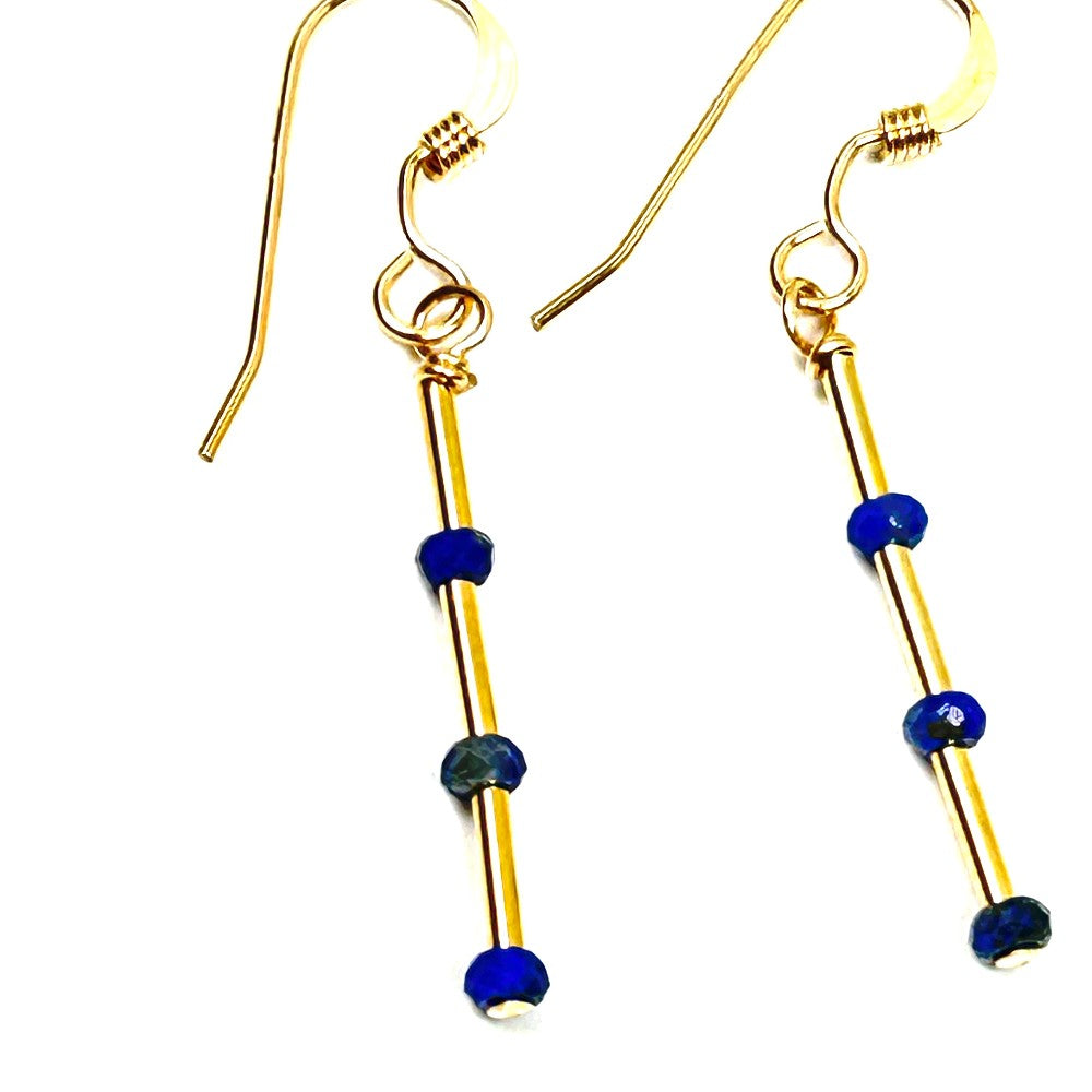 Lapis Lazuli Bar Earrings 14k gold filled  - by Sarita Kamat Designs|5380