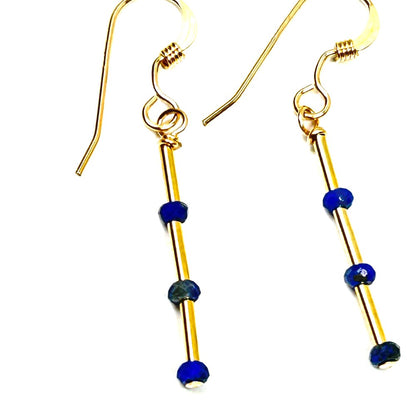 Lapis Lazuli Bar Earrings 14k gold filled  - by Sarita Kamat Designs|5380