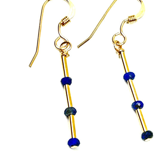 Lapis Lazuli Bar Earrings 14k gold filled  - by Sarita Kamat Designs|5380