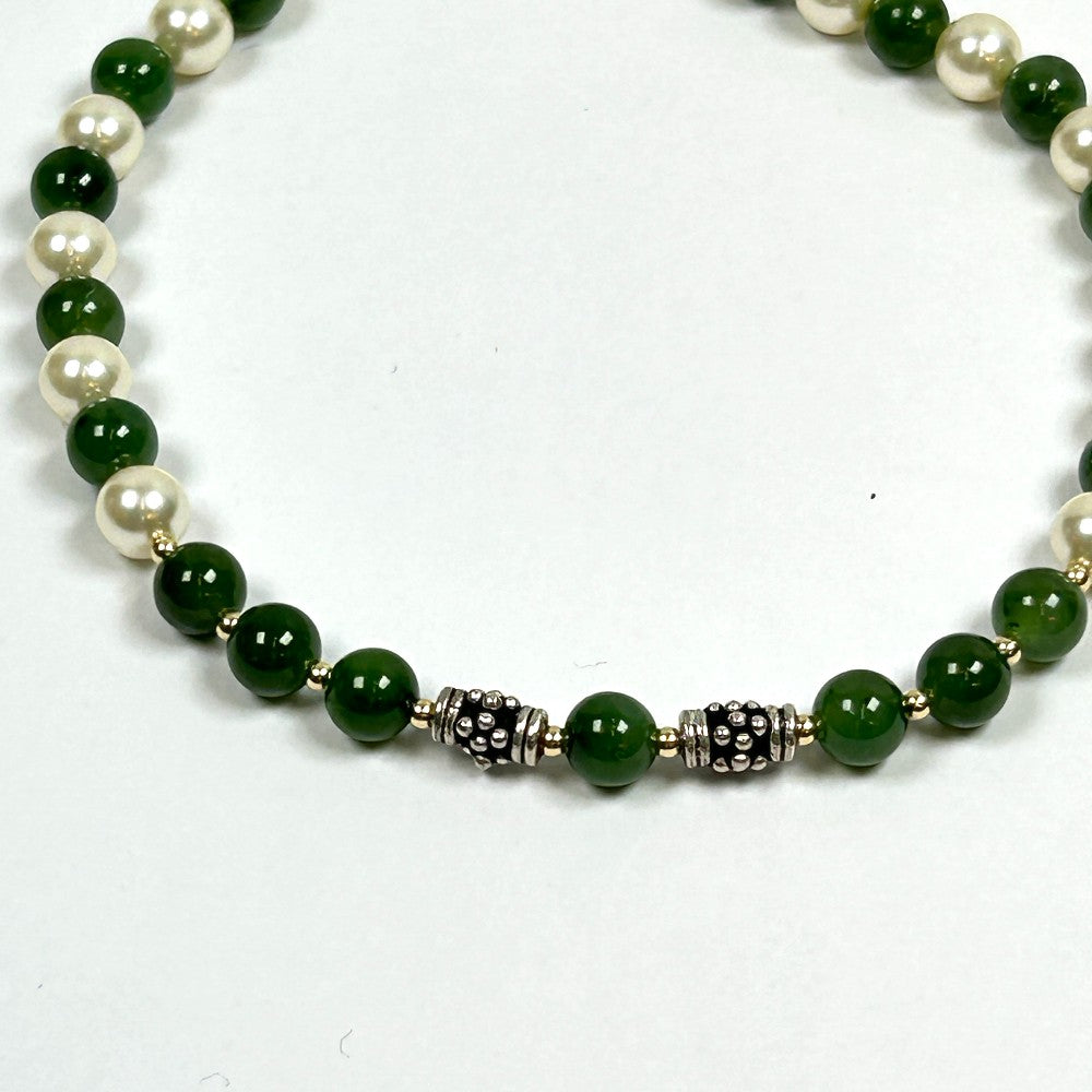 Jade and Freshwater Pearl with Sterling Silver accents Necklace - by Sarita Kamat Designs|4734
