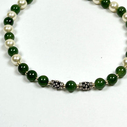 Jade and Freshwater Pearl with Sterling Silver accents Necklace - by Sarita Kamat Designs|4734