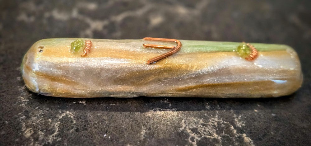 Green and Gold Mezuzah with Peridot - by RAchael Gross|4829