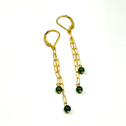 Jade and 14k Gold-Filled Paperclip Chain Earrings|4672