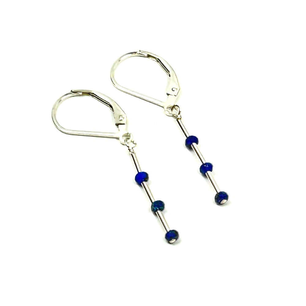 Lapis Lazuli Bar Earrings , Sterling Silver - by Sarita Kamat Designs|5384