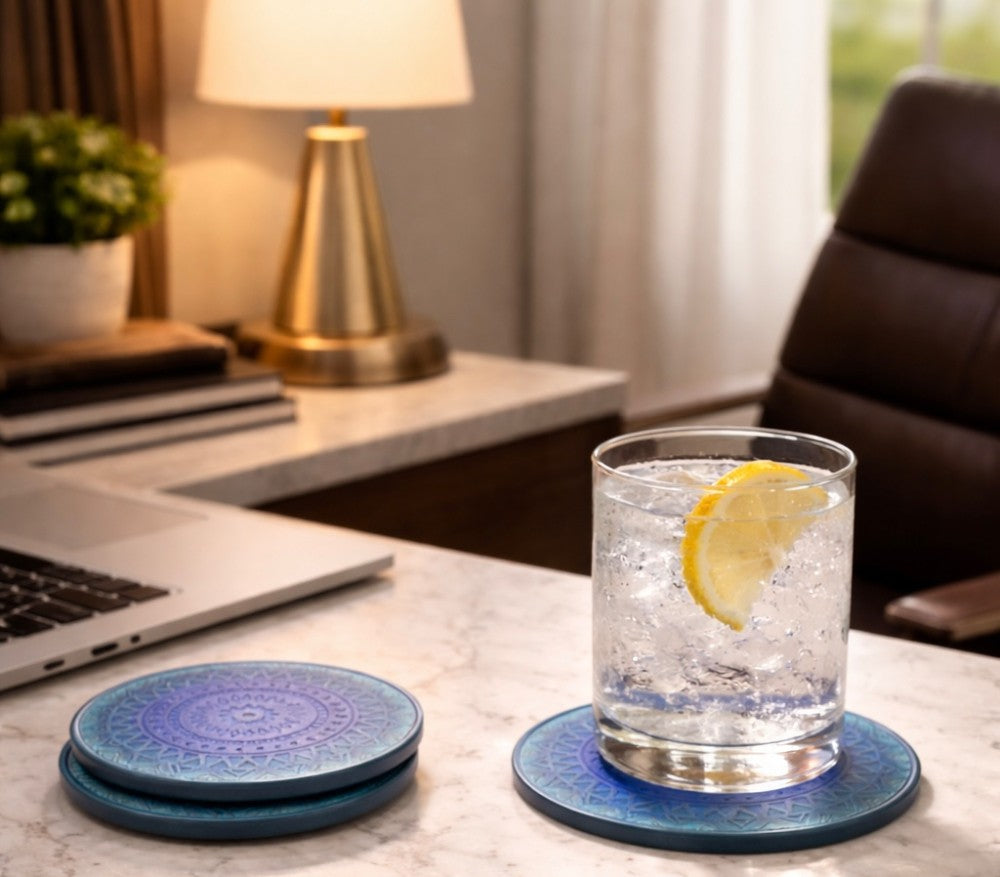 Blue Mandala Patterned Coasters - set of 4|4393