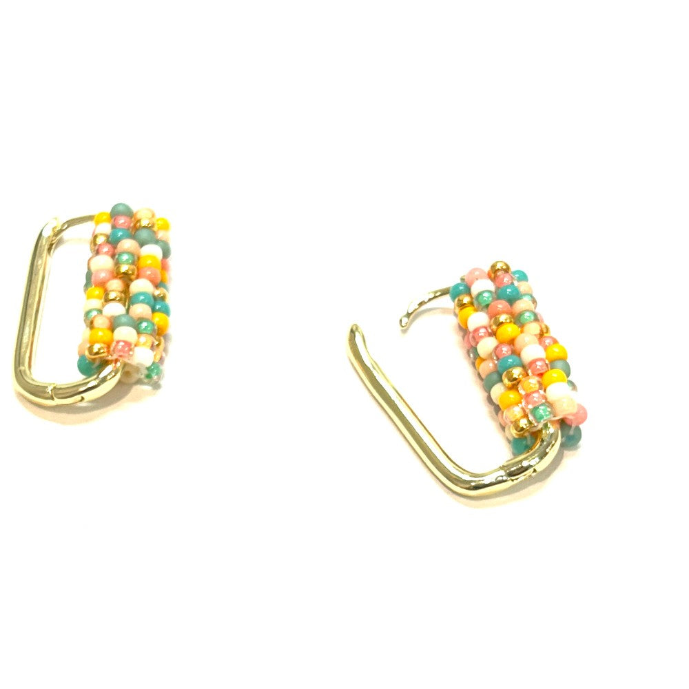 EARRINGS CORAL/YELLOW MIX OVAL PT HOOP - by Shelby Koester|3800