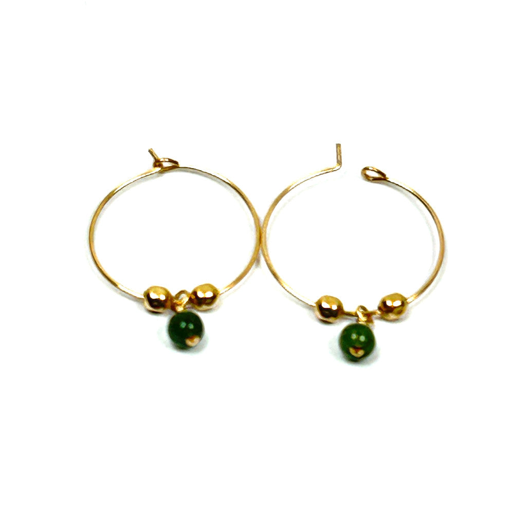 Emerald Green Jade & 14k Gold-Filled Hoop Earrings - By Sarita Kamat Designs|5706