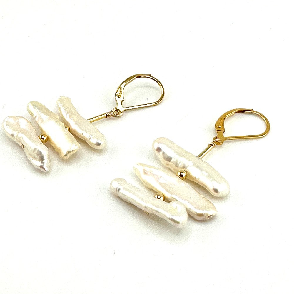 Freshwater Biwa Pearls Earrings 14kgf - by Sarita Kamat|3476
