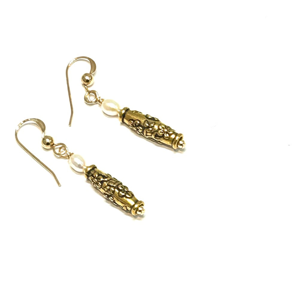 Pewtered Pearl Earrings 14K Gold Filled|3801