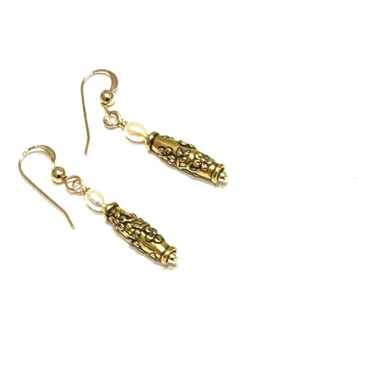 Pewtered Pearl Earrings 14K Gold Filled|3801