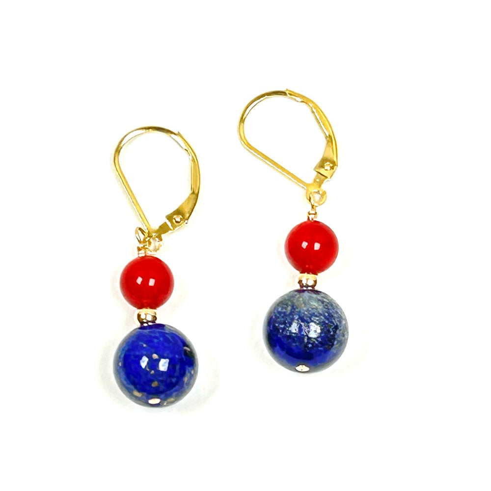Lapis Lazuli and Coral Drop Earrings 14k Gold-filled - by Sarita Kamat|5509