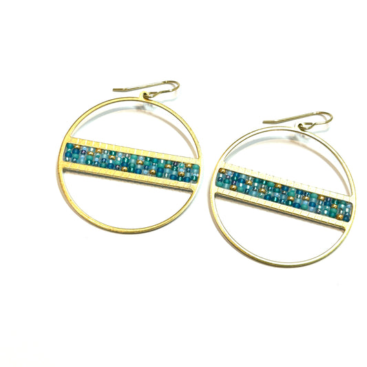 EARRINGS LG GOLD SB MIDDLE HOOP BLUE LAGOON - By Shelby Koester