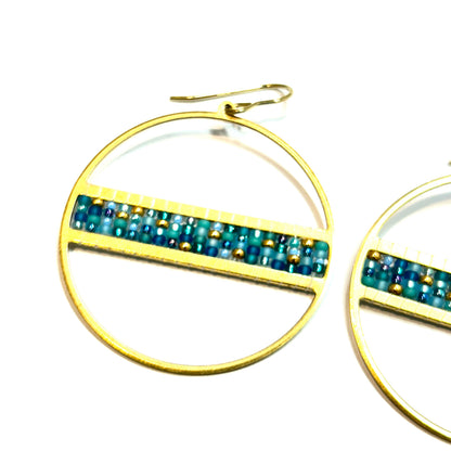 EARRINGS LG GOLD SB MIDDLE HOOP BLUE LAGOON - By Shelby Koester