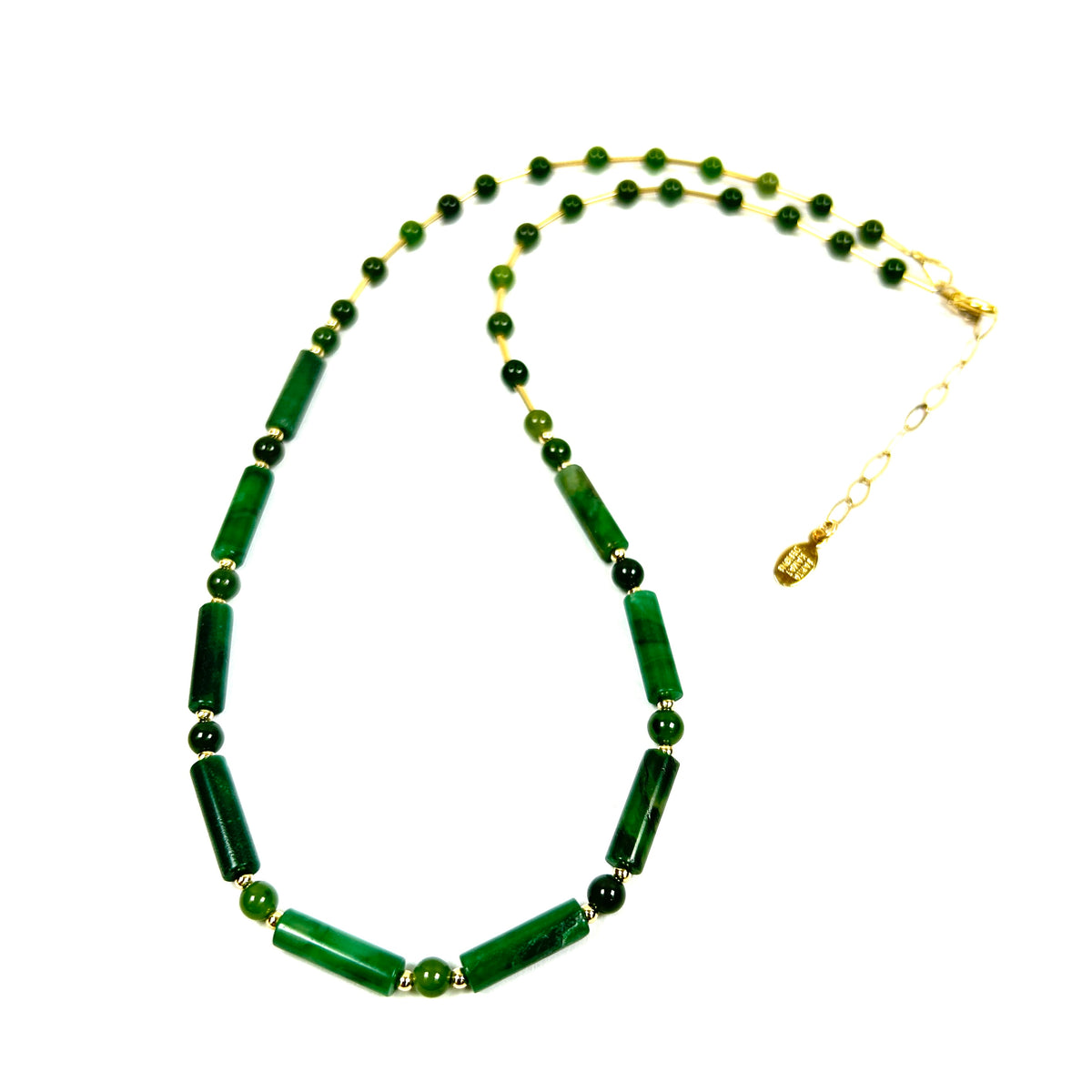 Jade Tube and Round Bead 14K Gold Filled Necklace - by Sarita Kamat Designs