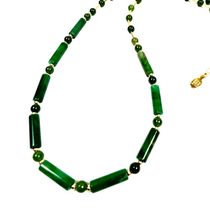 Jade Tube and Round Bead 14K Gold Filled Necklace - by Sarita Kamat Designs