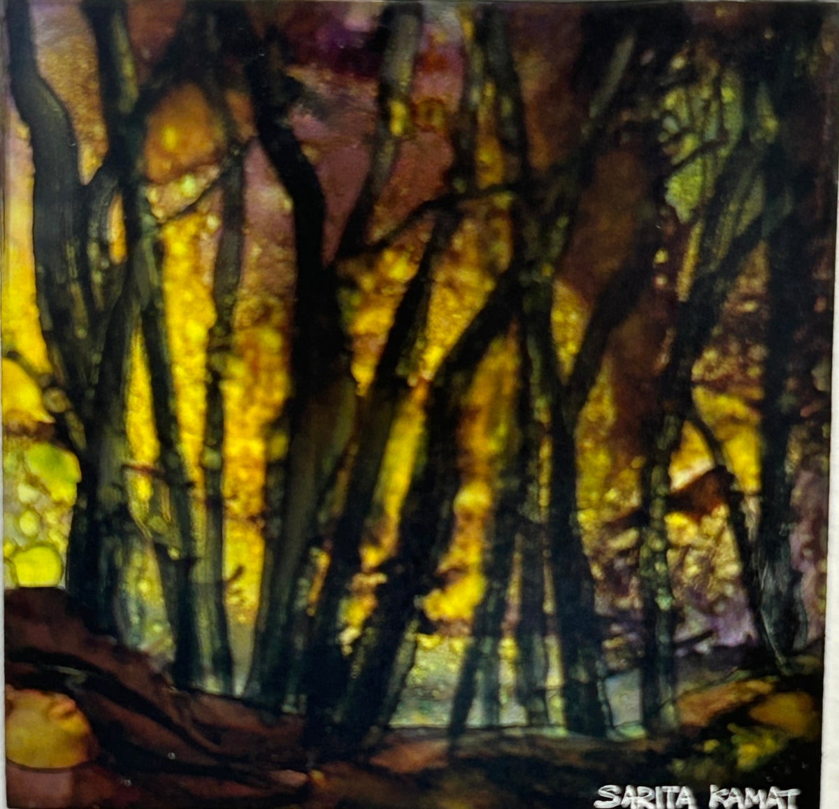 The Enchanted Forest #71 Original Alcohol Ink Painting - by Sarita Kamat Designs
