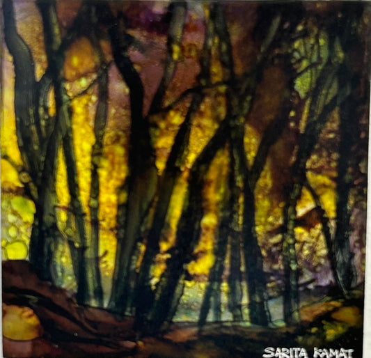 The Enchanted Forest #71 Original Alcohol Ink Painting - by Sarita Kamat Designs