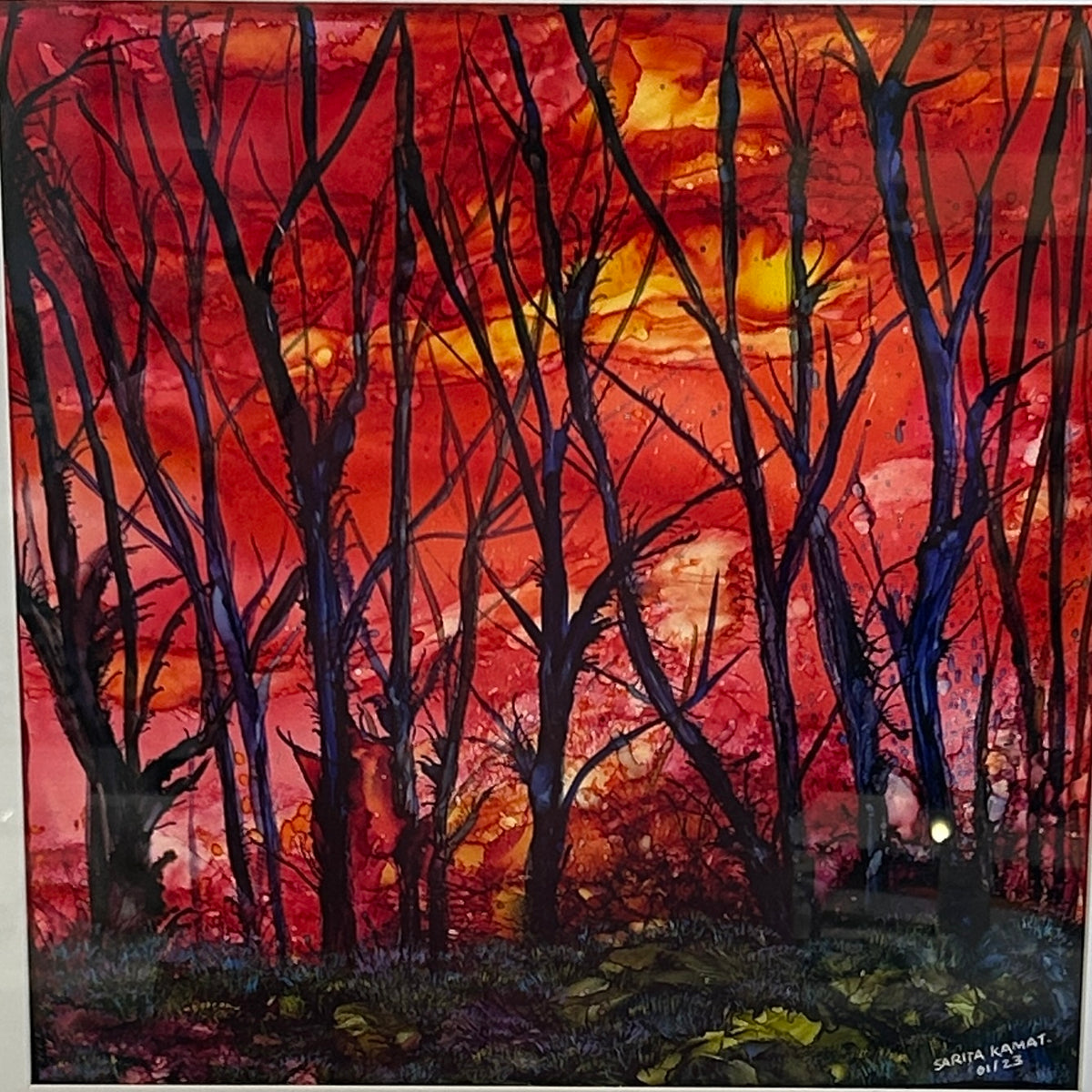 The Enchanted Forest #72Original Alcohol Ink Painting - by Sarita Kamat Designs