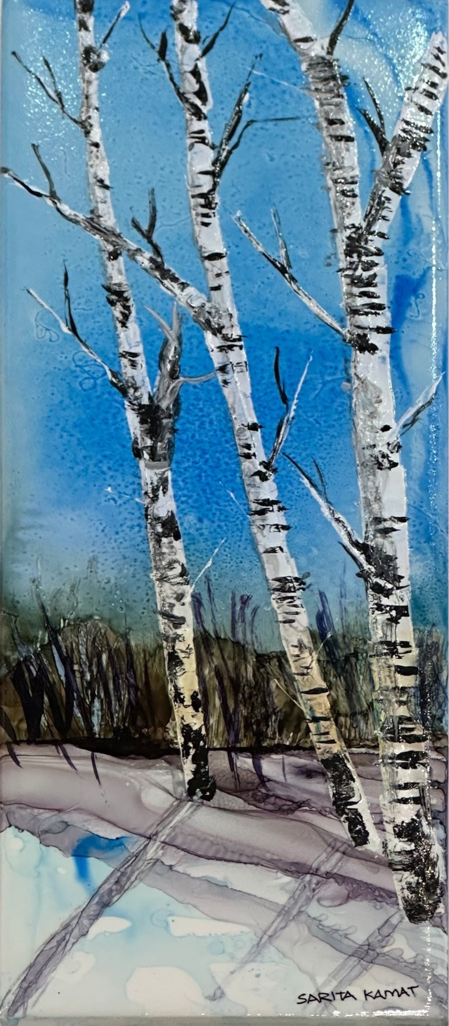 Winter's Quiet Embrace - Original Alcohol Ink - by Sarita Kamat Designs