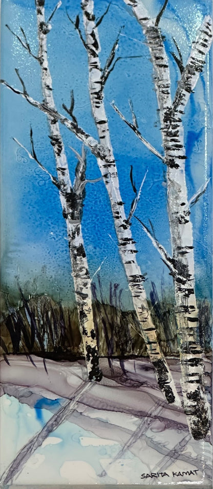 Winter's Quiet Embrace - Original Alcohol Ink - by Sarita Kamat Designs