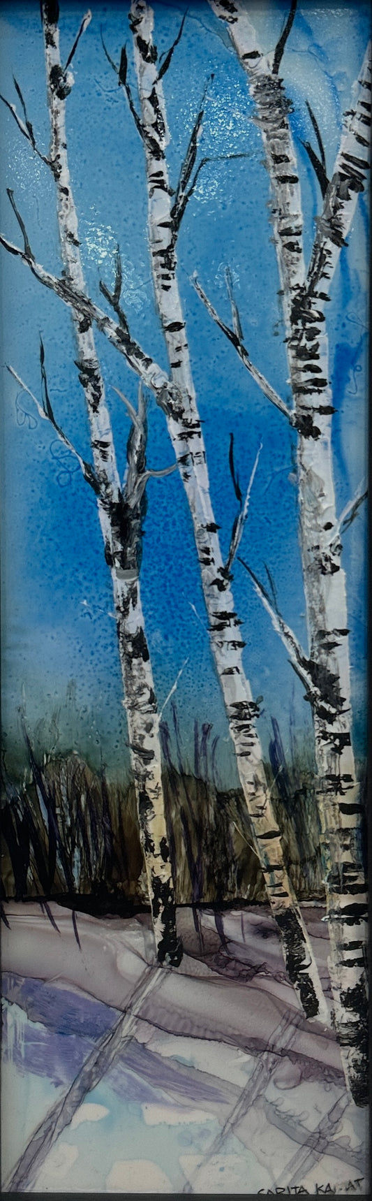 Winter's Quiet Embrace - Original Alcohol Ink - by Sarita Kamat Designs
