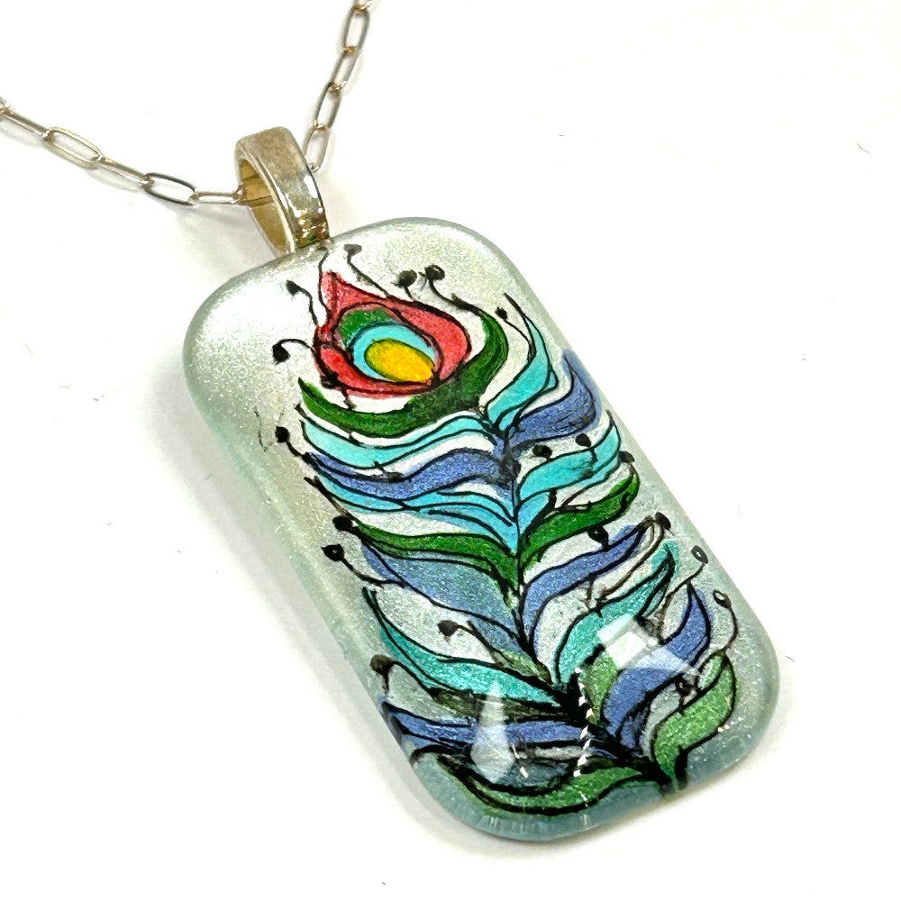 Hand-Painted Peacock Feather Necklace, SS by Sarita Kamat Designs|4915